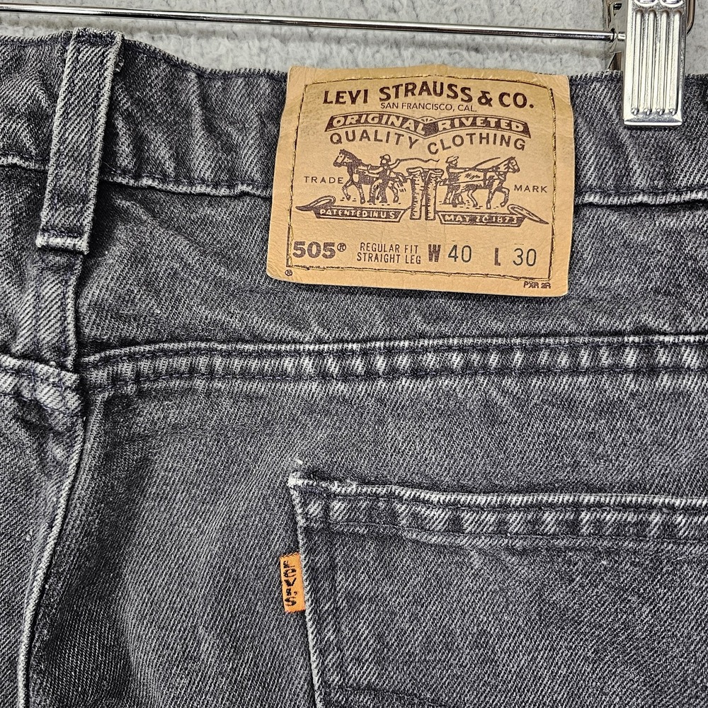 Levis 505 Jeans Mens 40x30 Black Charcoal Regular Fit Straight Leg USA 90s Y2K - Picture 5 of 12
